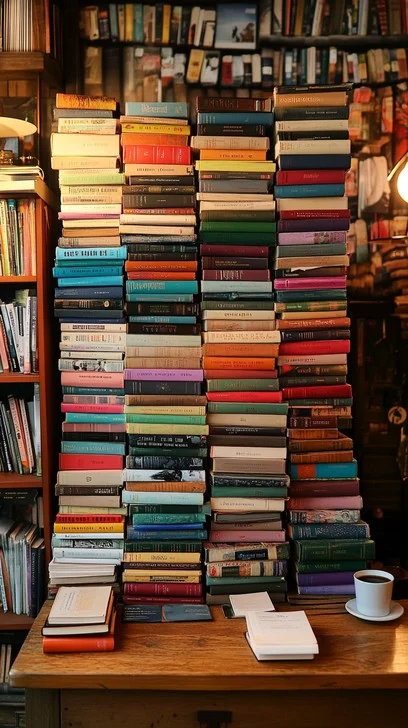 colorful stack of hardcovered books
